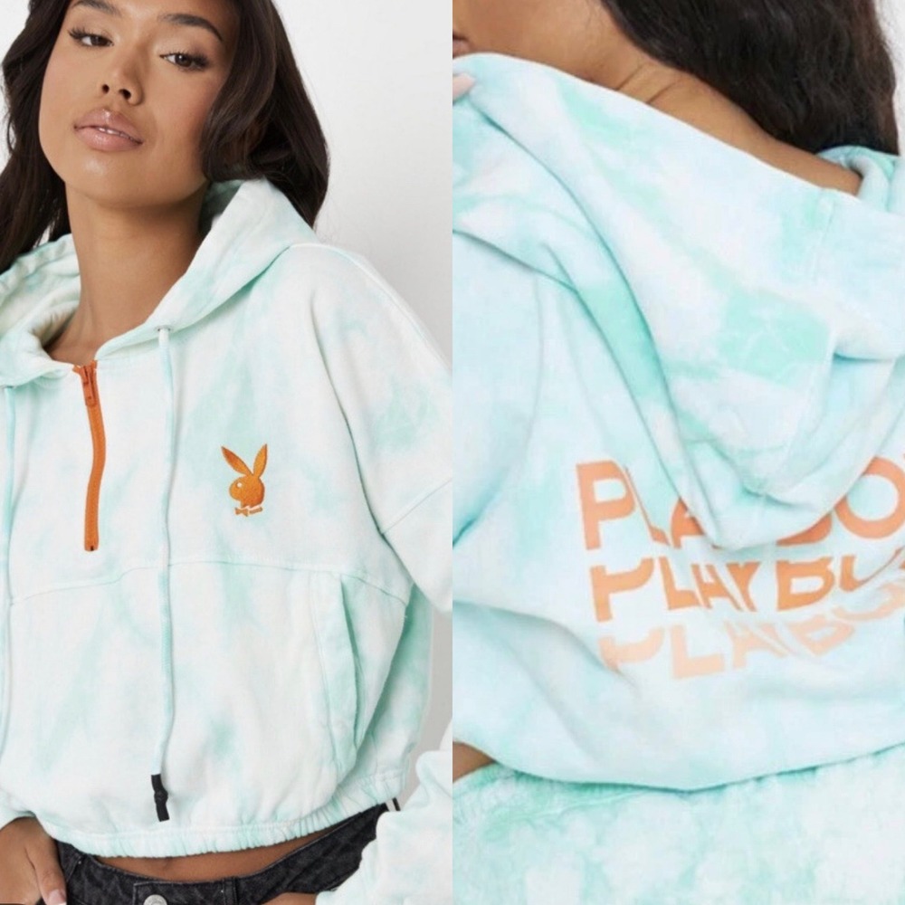 Playboy x Missguided Crop Hoodie
Sweatshirt Zip Neck Green Tie Dye Size Small